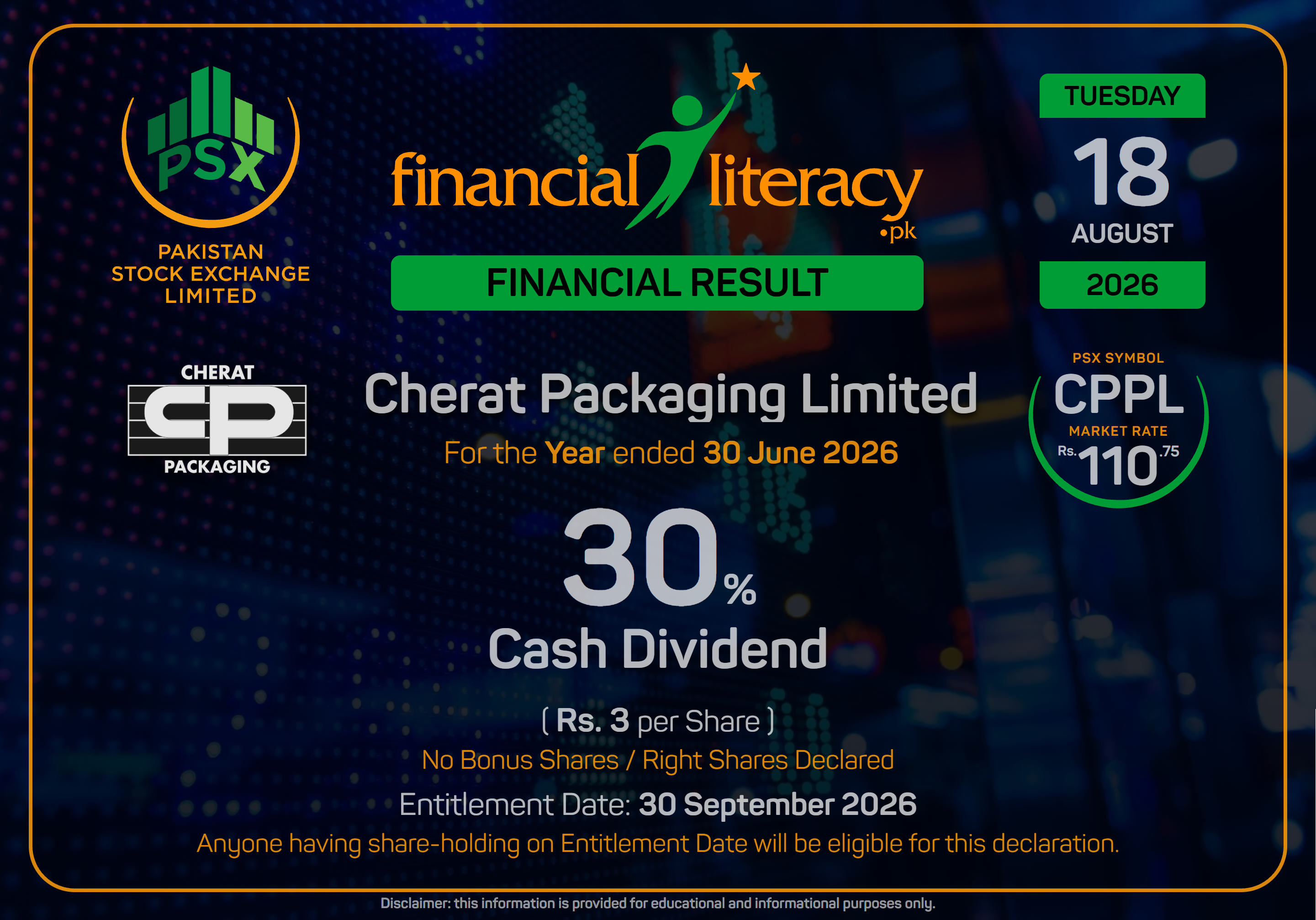 Cherat Packaging Limited (CPPL) Recommends 30% Final Cash Dividend