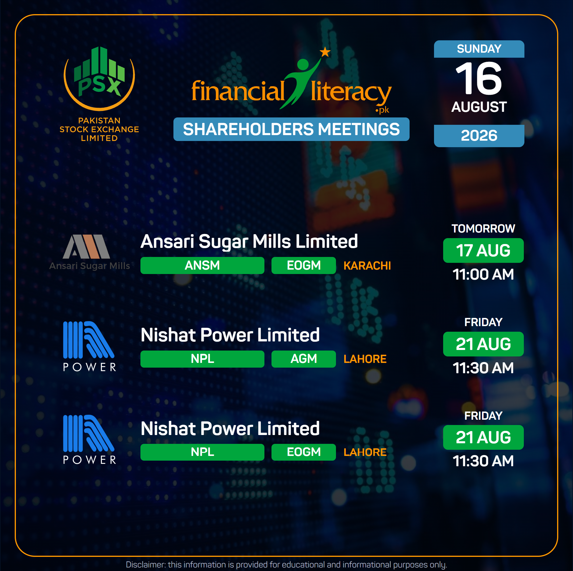 Upcoming Shareholders Meetings in Week 3 of August