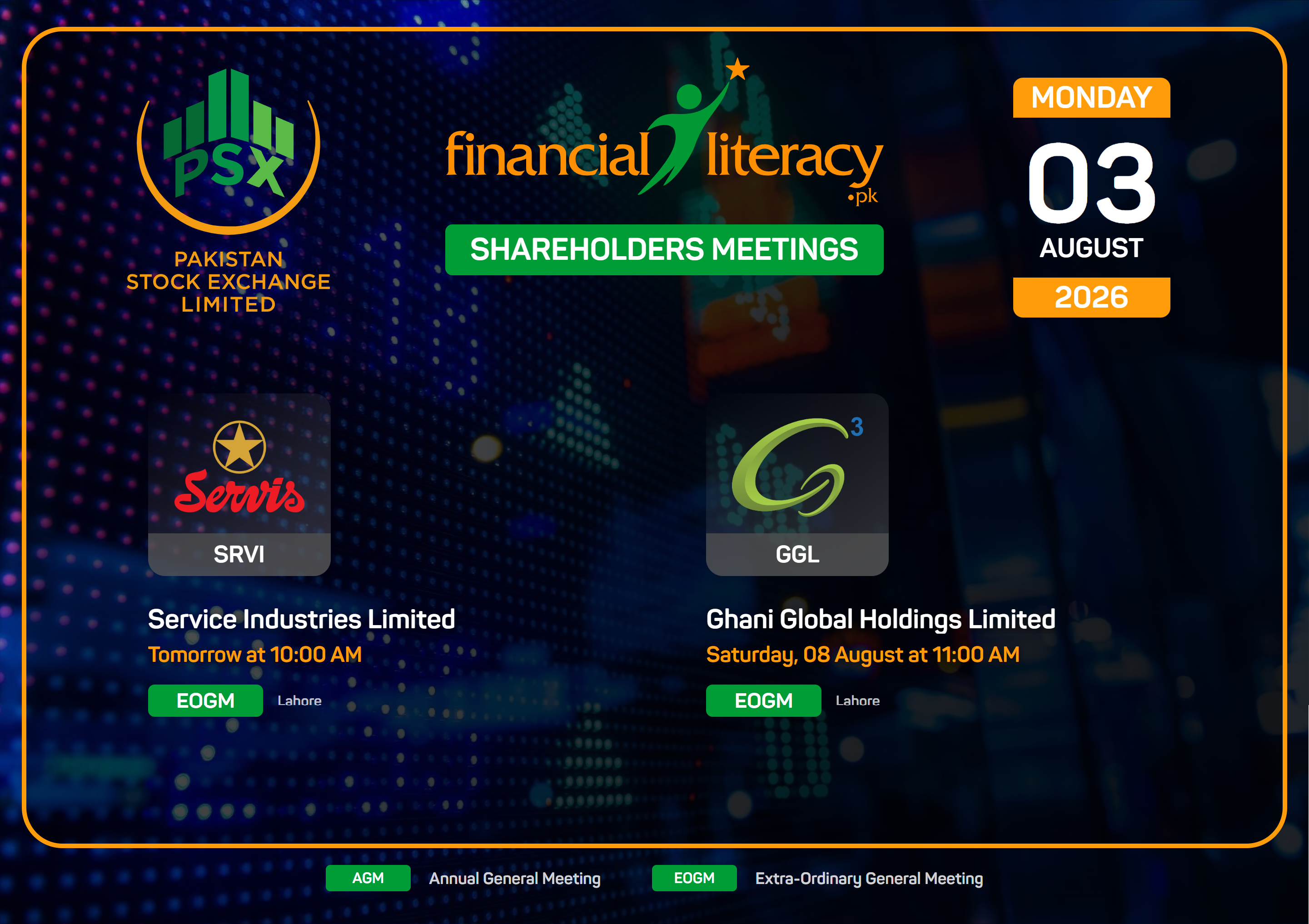 Shareholders Meetings in 1st Week of August