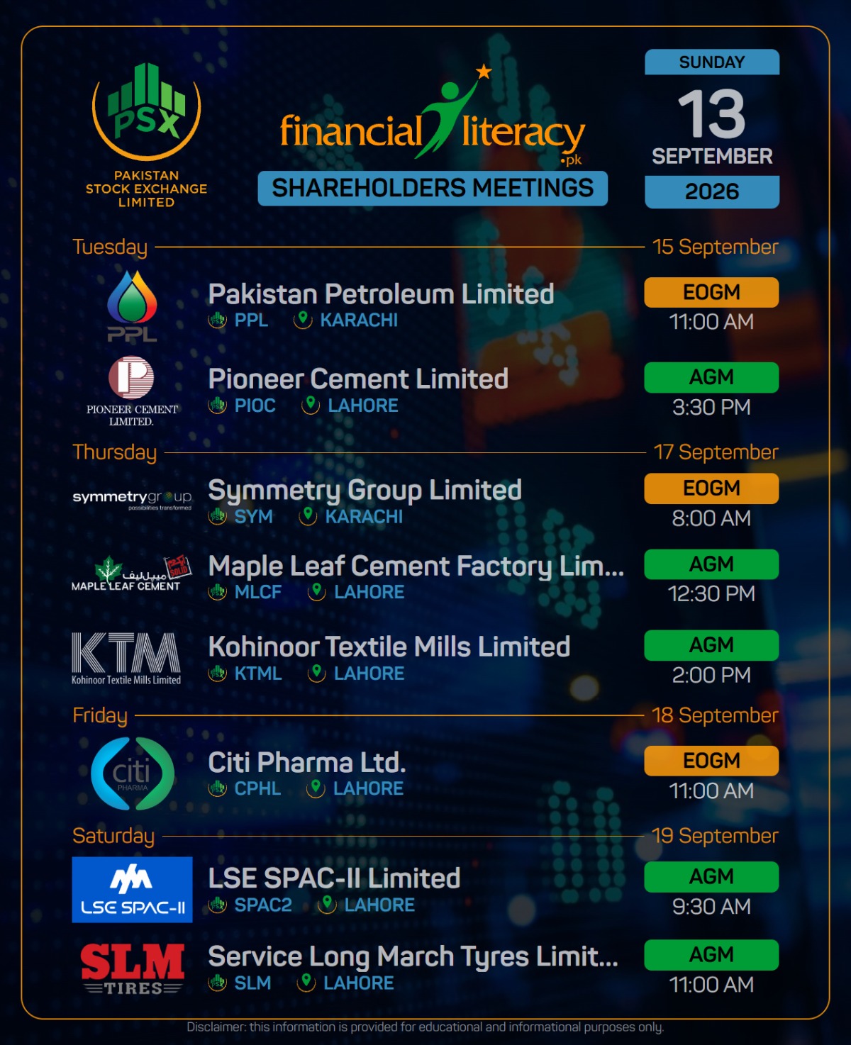 Important Shareholders Meetings in this week from 13-20 September 2026