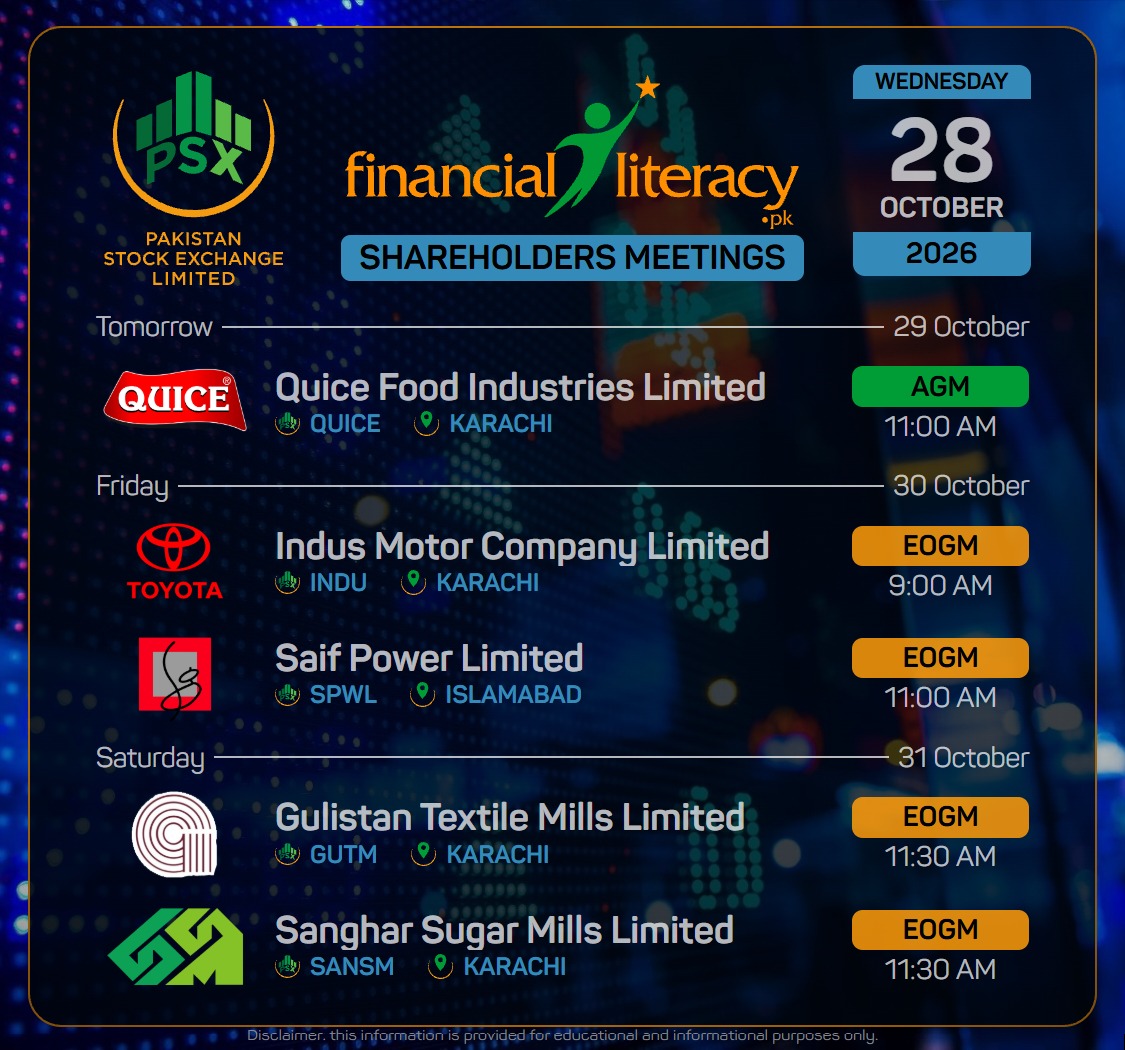 PSX Shareholders Meetings 29-Oct-2026 to 31-Oct-2026